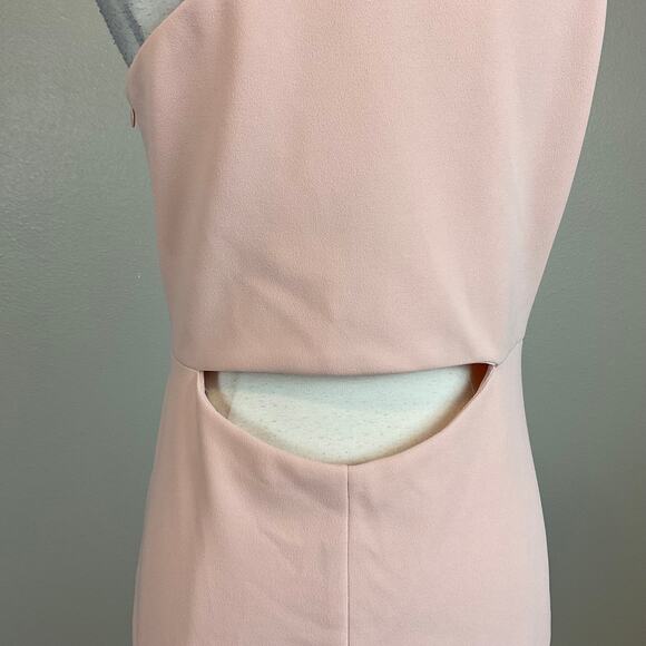 Betsy & Adam One Shoulder Cocktail Dress Pink Size 8 Cut Out Midi Sheath - Picture 9 of 13